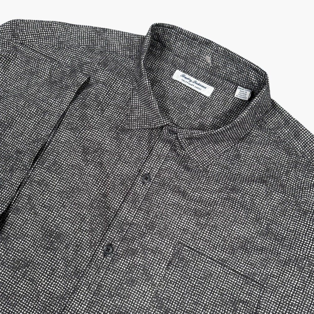 Tommy Bahama Button Up Shirt Mens 3XLB Dark Gray Island Zone Grid Short Sleeve